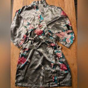 Elegant Floral Satin Kimono Robe